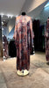 Mocha floral pleated satin dress with turtle neck and button