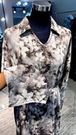 Brown Floral cotton V neck dress
