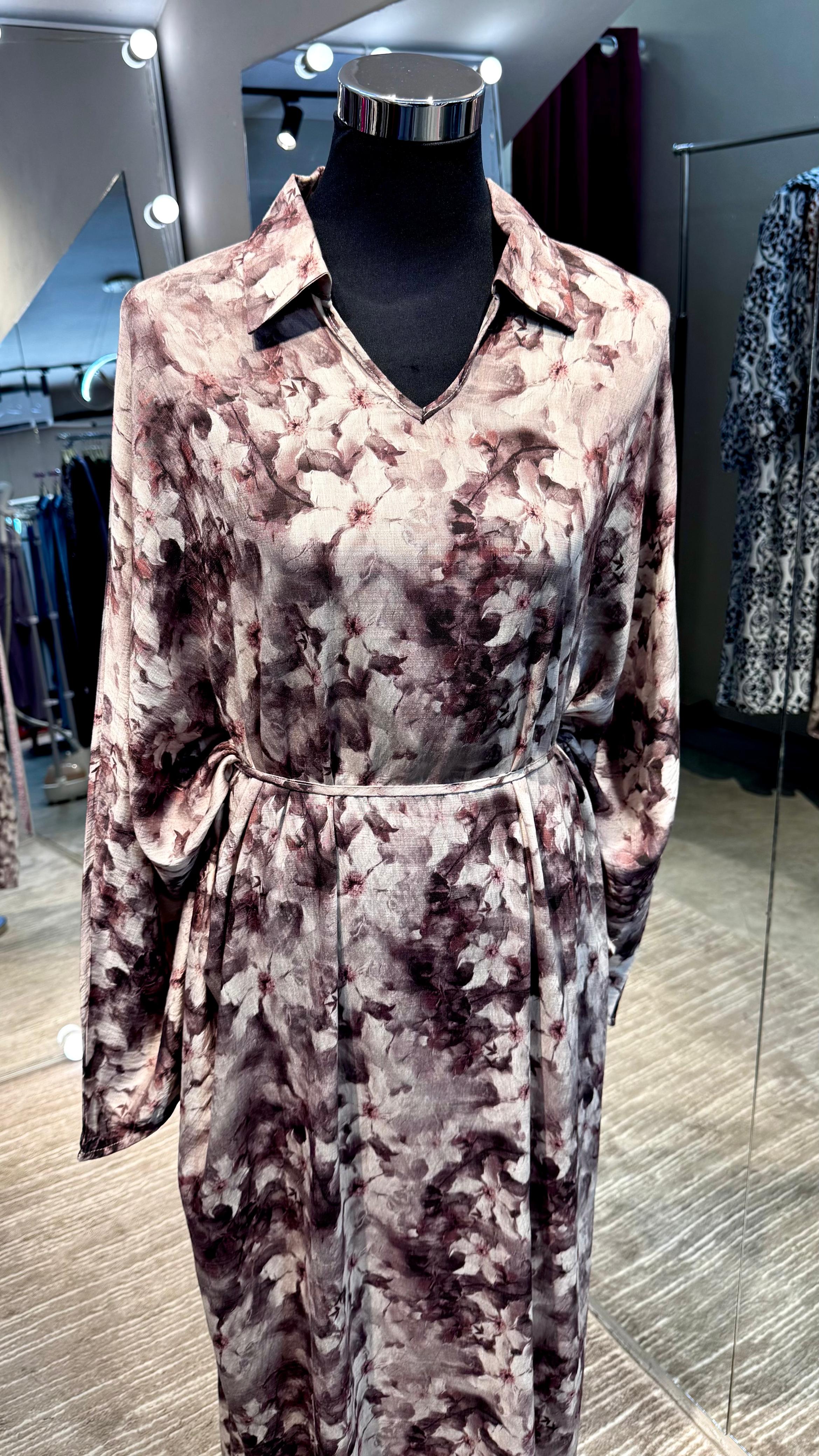Pinkish Brown Floral cotton V neck dress