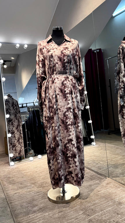 Pinkish Brown Floral cotton V neck dress