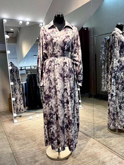Lavender & gray Floral cotton V neck dress
