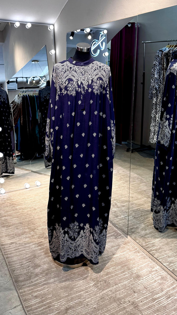 Navy Blue cotton dress with flower print