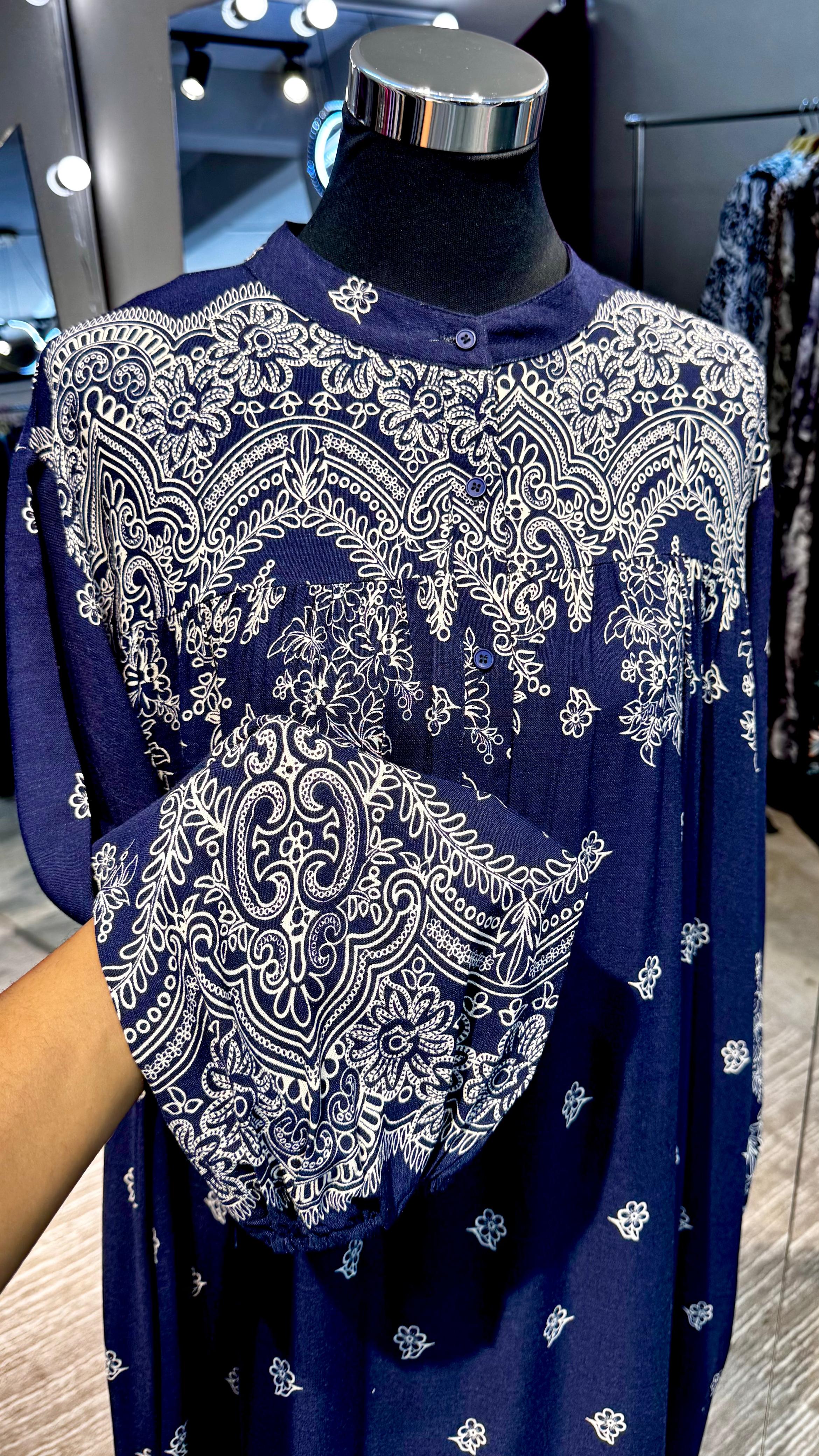 Navy Blue cotton dress with flower print