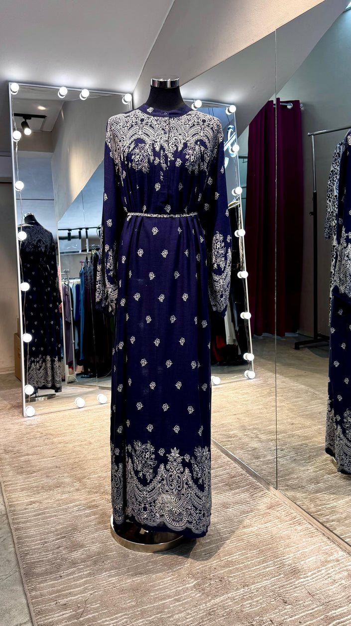 Navy Blue cotton dress with flower print