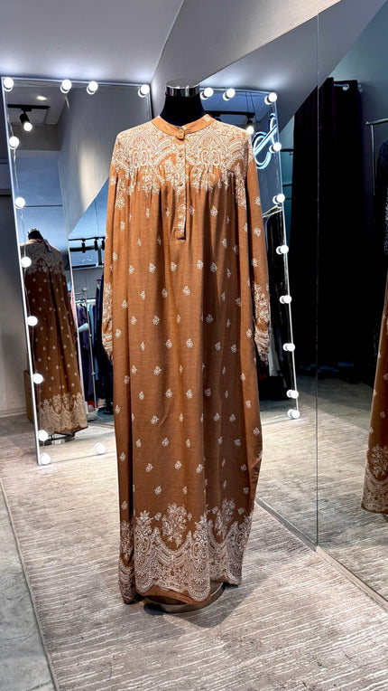 Cacao brown cotton dress with flower print