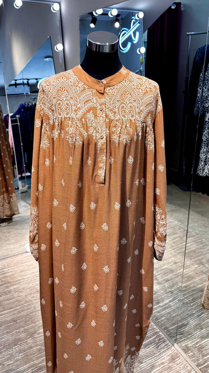 Cacao brown cotton dress with flower print