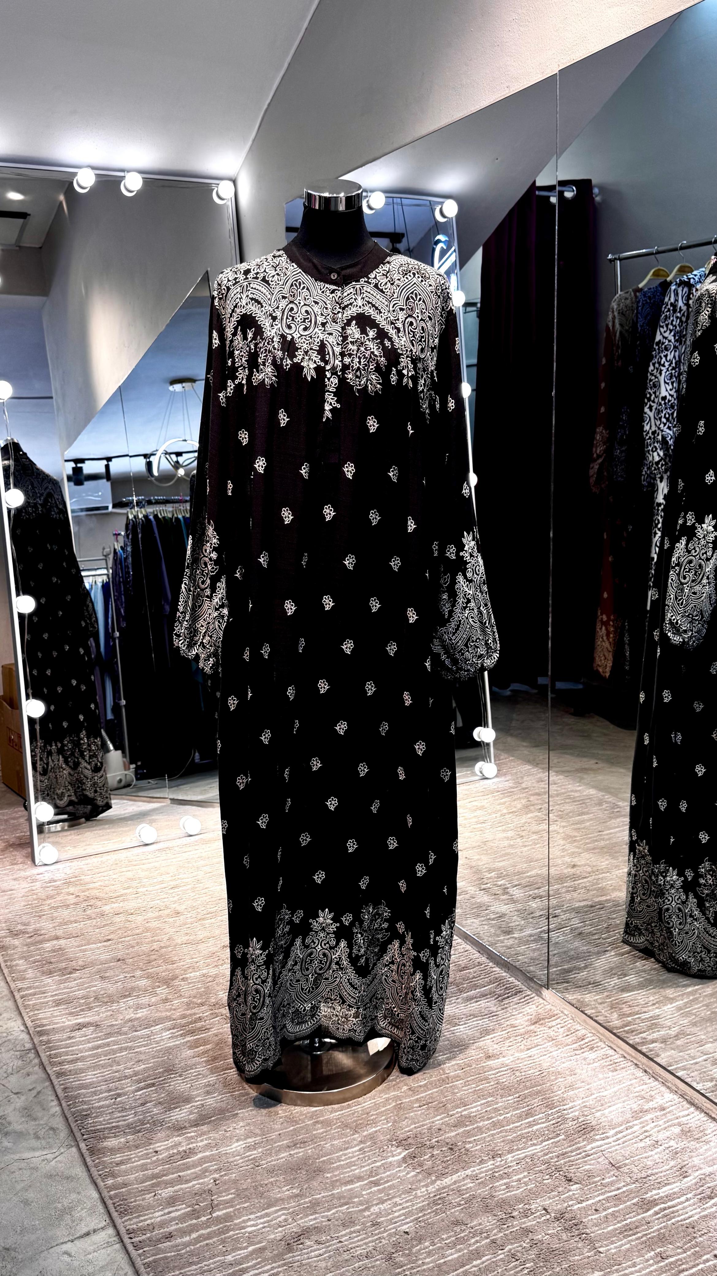 Black cotton dress with flower print