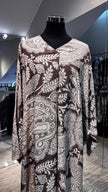 Brown cotton V neck dress with Kashmir printing