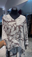 Brown cotton V neck dress with Kashmir printing