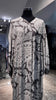 Dark gray cotton V neck dress with Kashmir printing