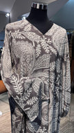 Dark gray cotton V neck dress with Kashmir printing