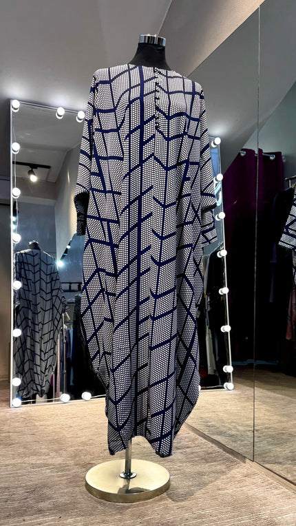 Navy Blue Farasha Kaftan with dots printing