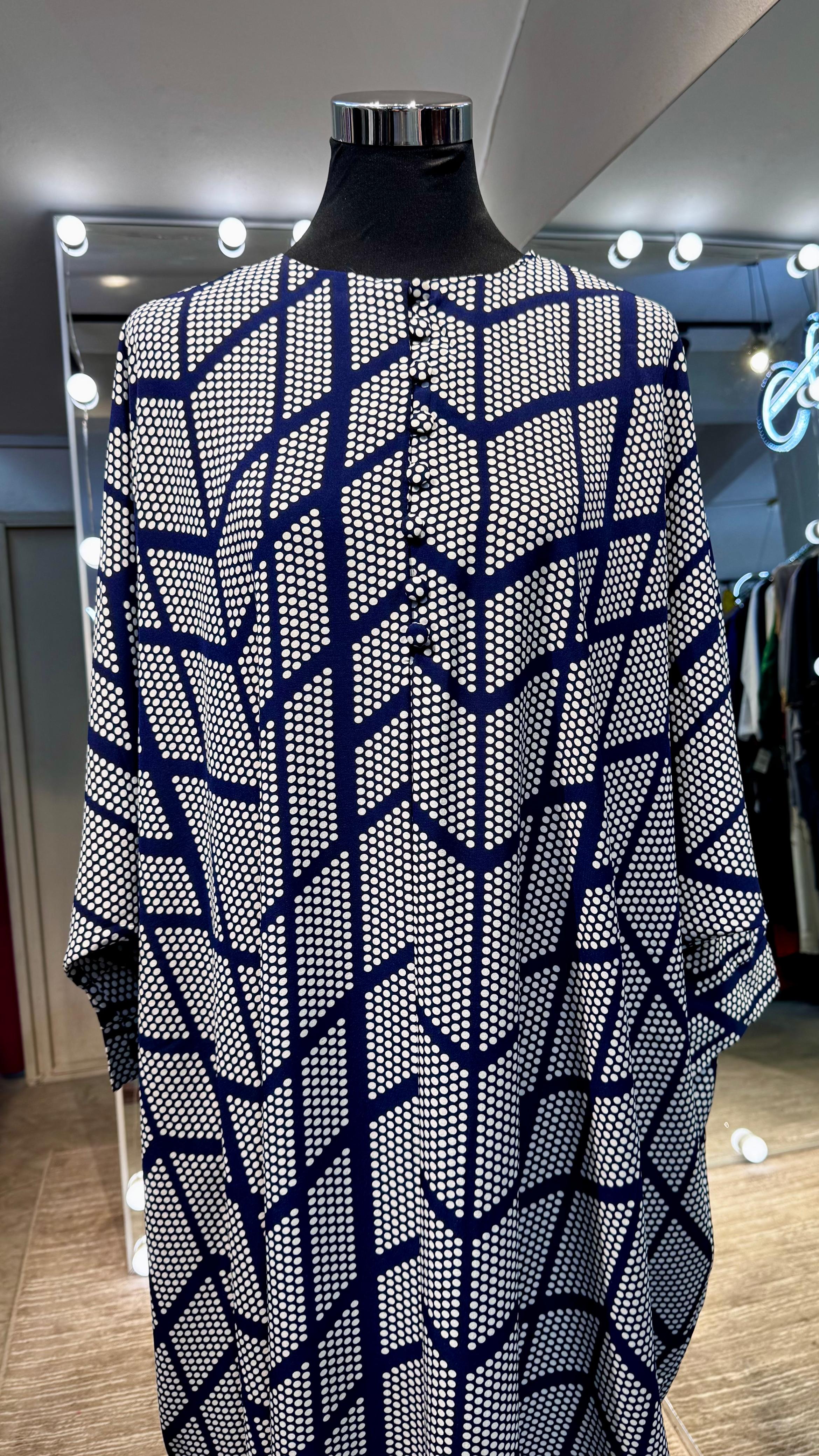 Navy Blue Farasha Kaftan with dots printing
