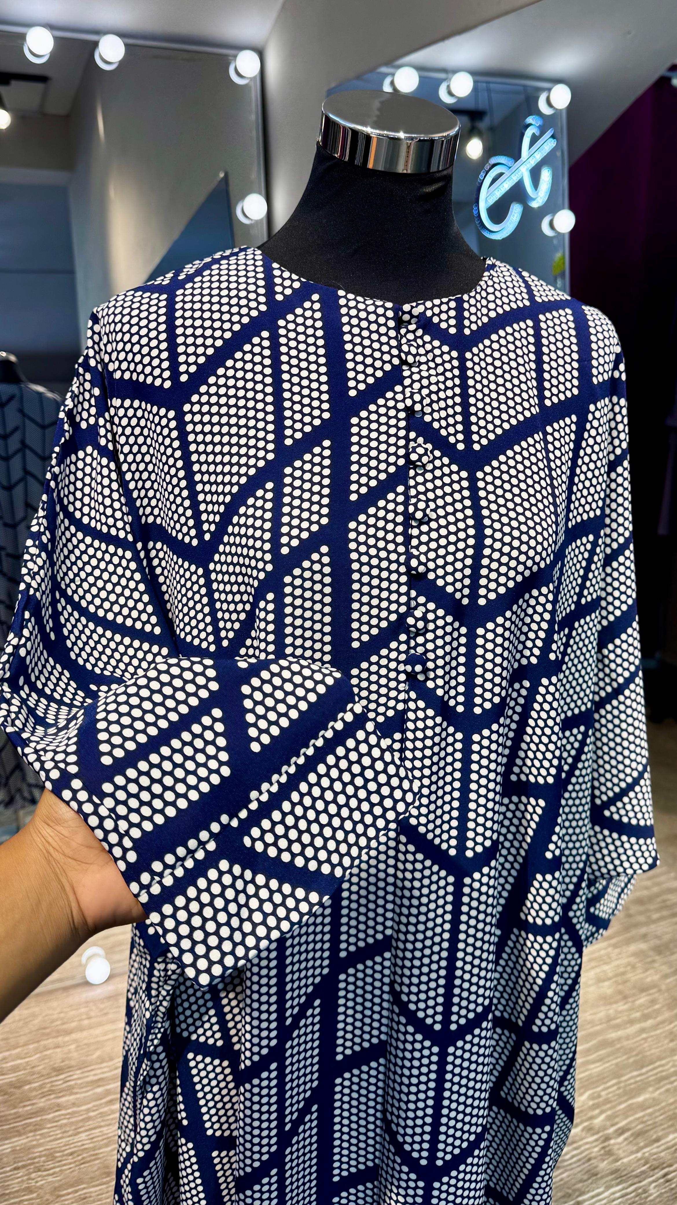 Navy Blue Farasha Kaftan with dots printing