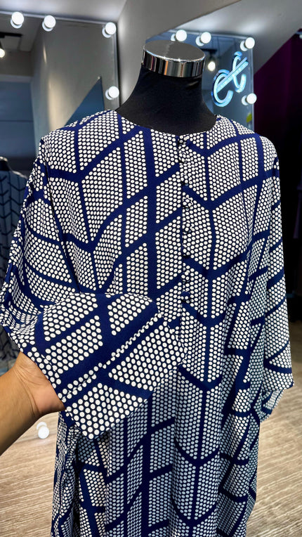 Navy Blue Farasha Kaftan with dots printing