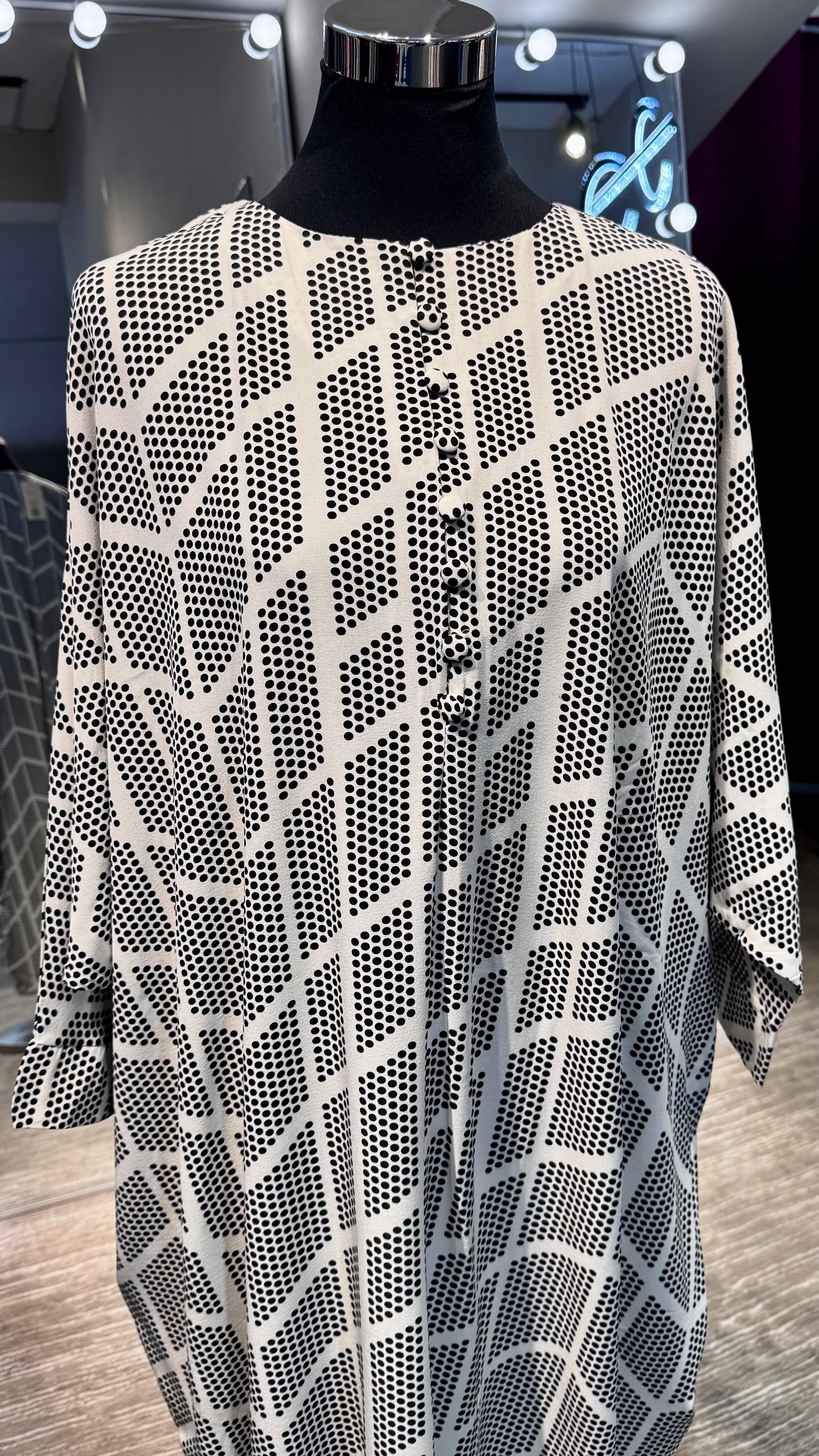 White Farasha Kaftan with dots printing