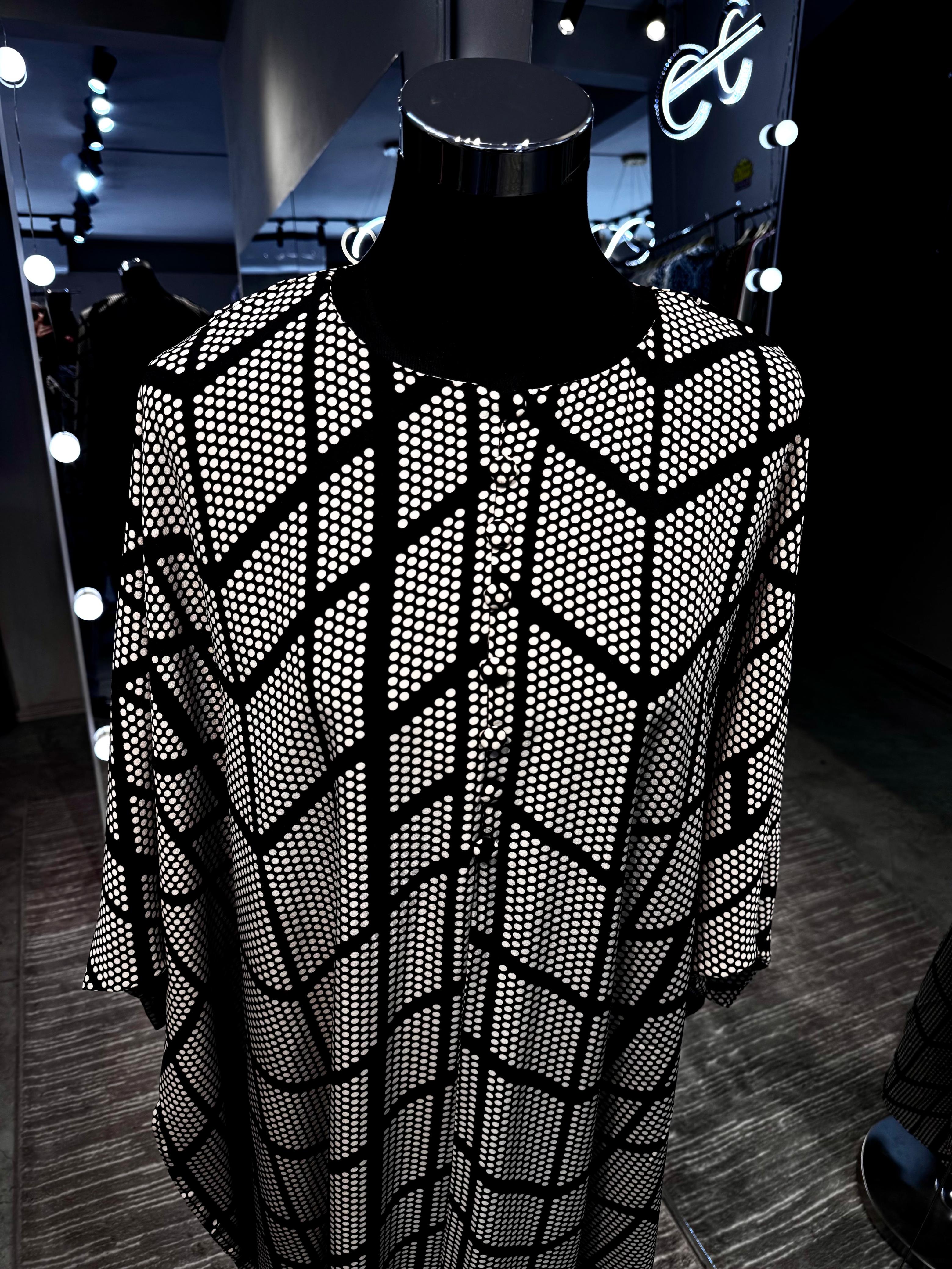 Black Farasha Kaftan with dots printing