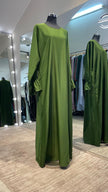 Olive green Color Nida Fabric Ruffle Sleeves Casual Abaya Dress/Inner.