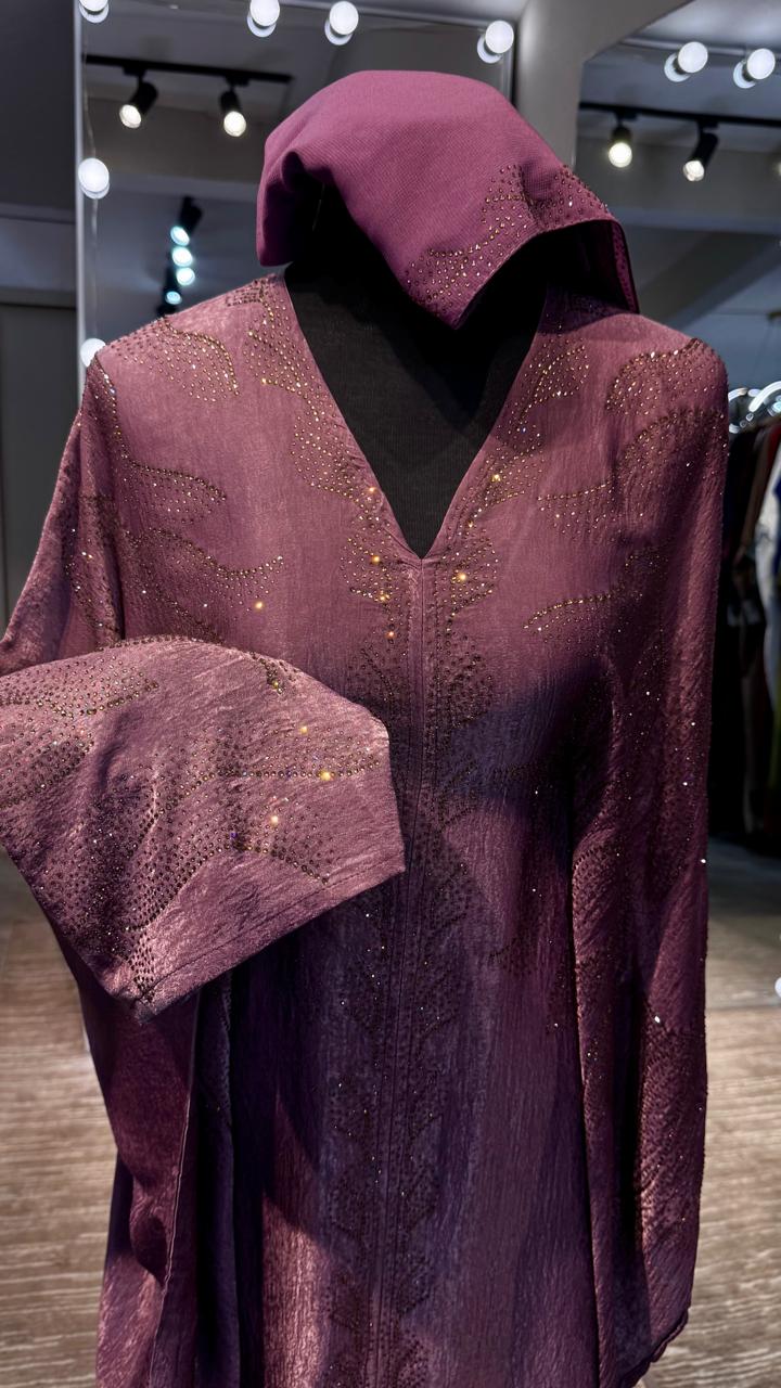 Velvet Farasha with Hijab – 2 Piece- Rose Mauve