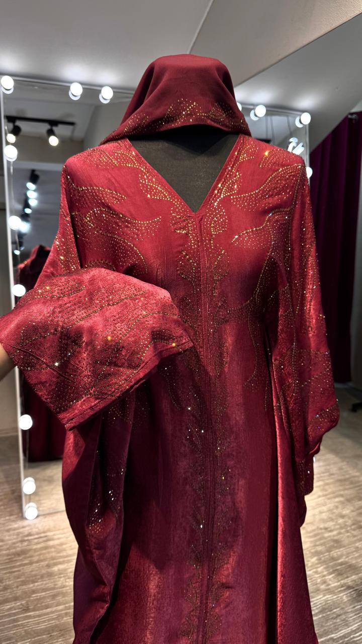 Velvet Farasha with Hijab – 2 Piece- Maroon