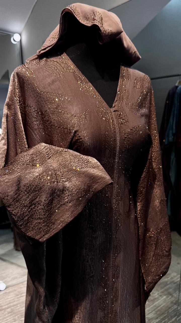 Velvet Farasha with Hijab – 2 Piece- Taupe Brown