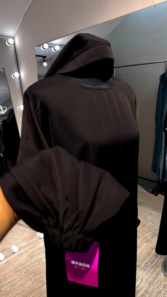Black Two side pockets Casual Abaya Dress/Inner