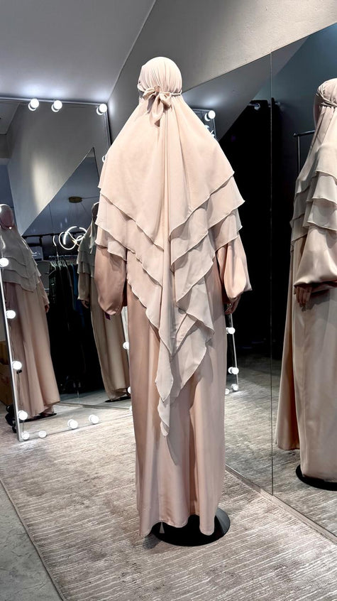 Beige Nida and Chiffon 3 Layers Khimar set