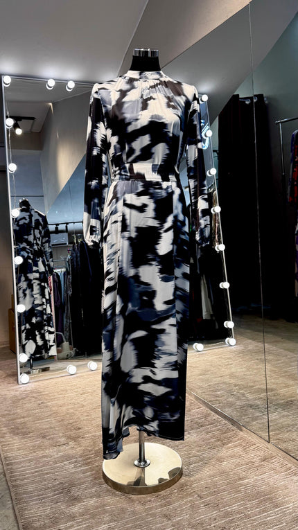 Black & White Marble waves satin Turtle neck dress