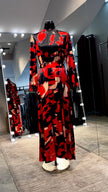 Red & Black Marble waves satin Turtle neck dress