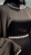 Black Farasha Zoom Abaya with stone embellishment lining.