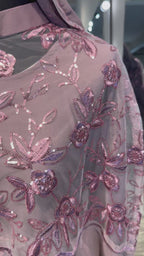 Cape Abaya Set with Hijab –Sequin, Nida & Chiffon - Dusty purple