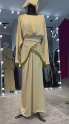 Wrap Abaya Set with Hijab – 3 Piece  Occasion / Casual | Silky Zoom Fabric - Beige