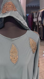 Umbrella Cut Abaya Flower patch-Teal