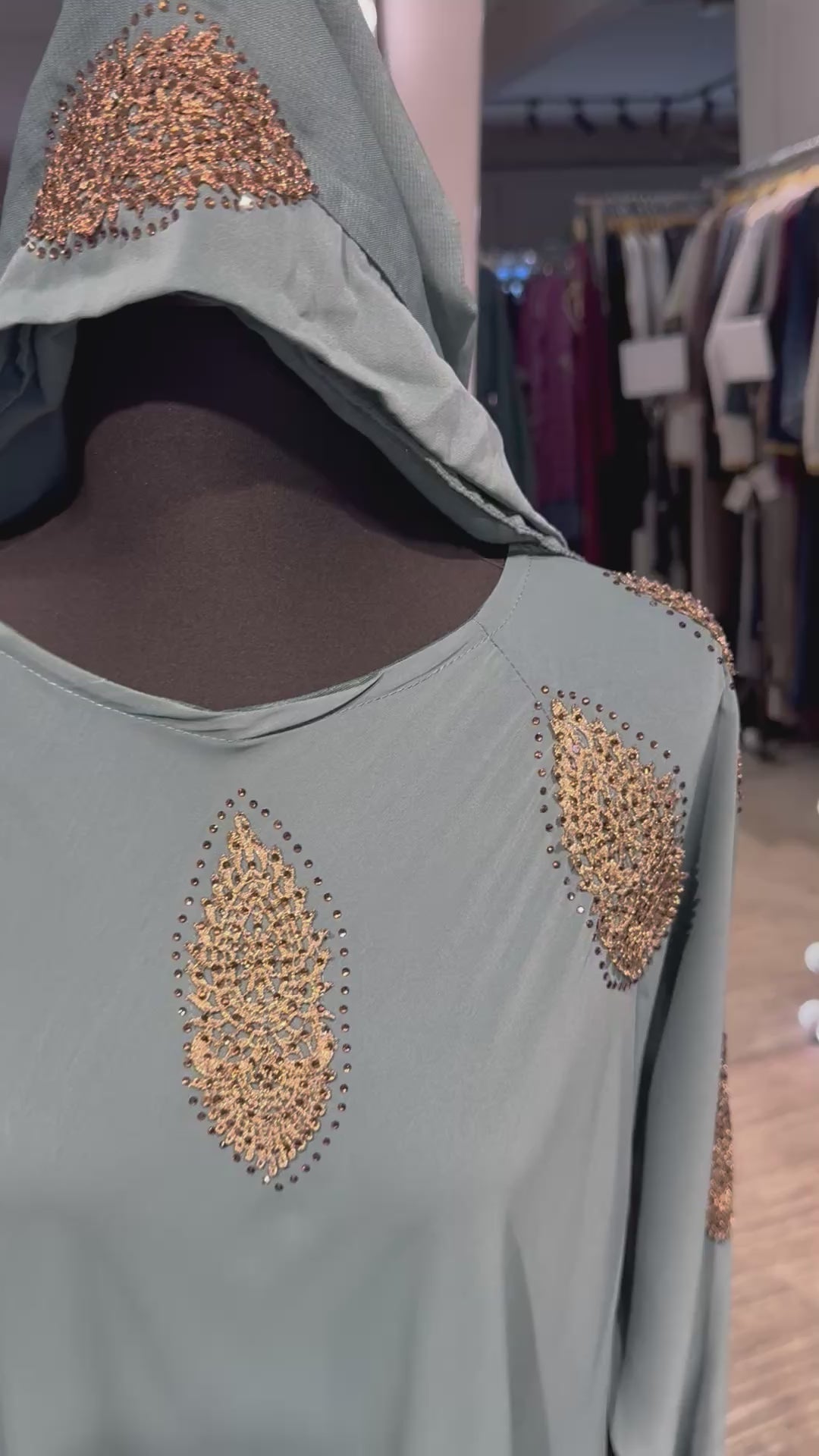 Umbrella Cut Abaya Flower patch-Teal