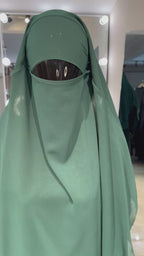 2-layers chiffon khimar Set- Dark green
