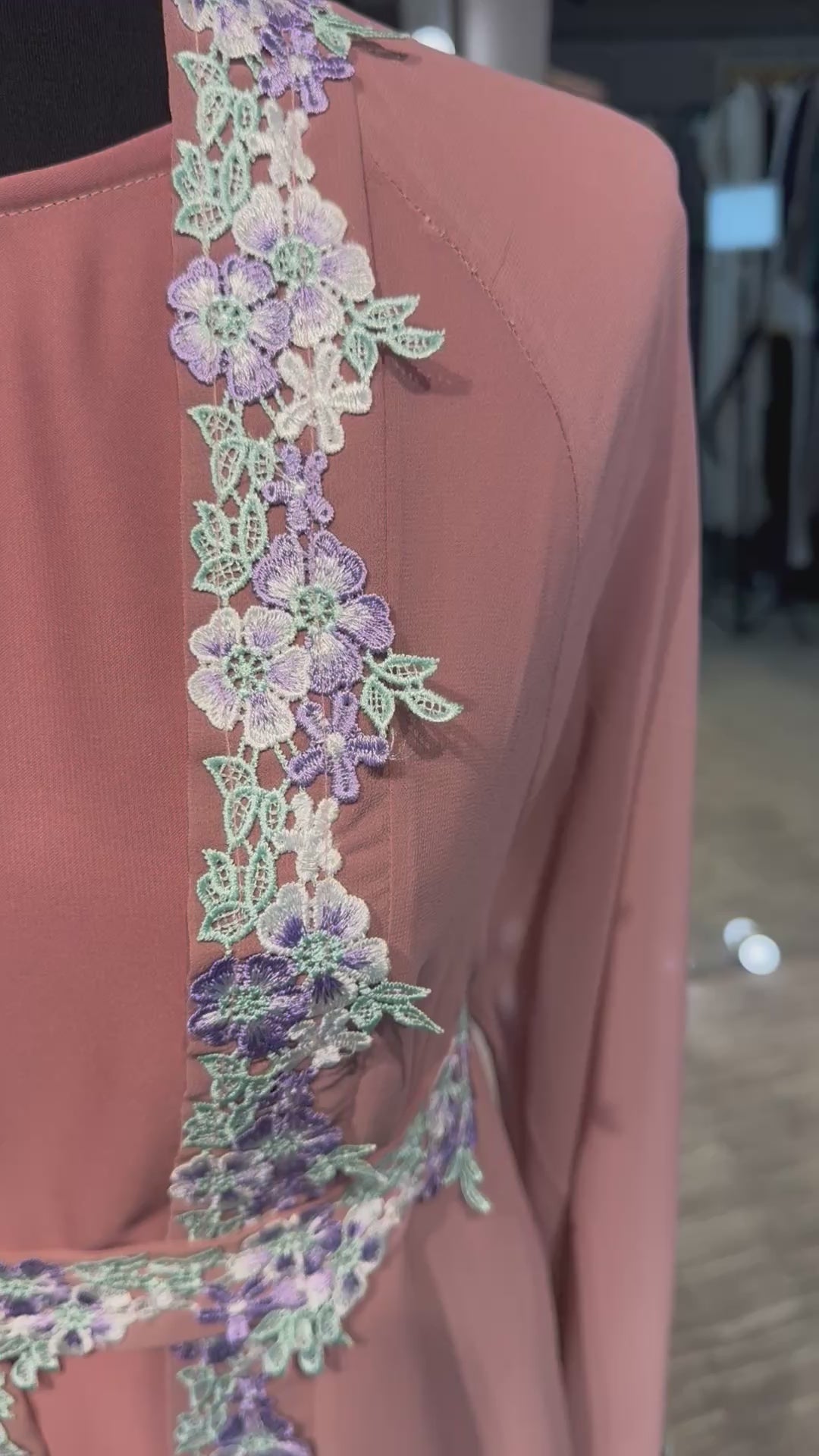 3 Piece Embroidered Abaya Set- Dusty Pink