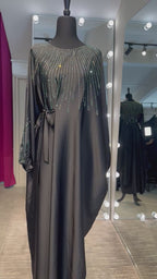 One Side Farasha Abaya Set with Hijab - Black