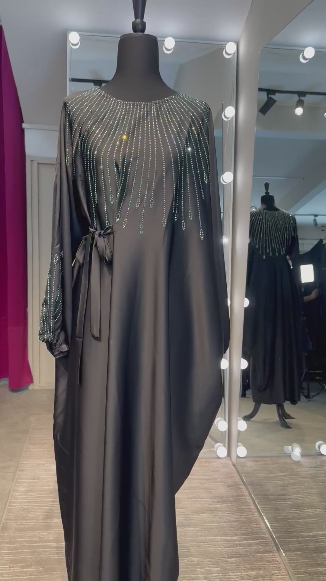 One Side Farasha Abaya Set with Hijab - Black