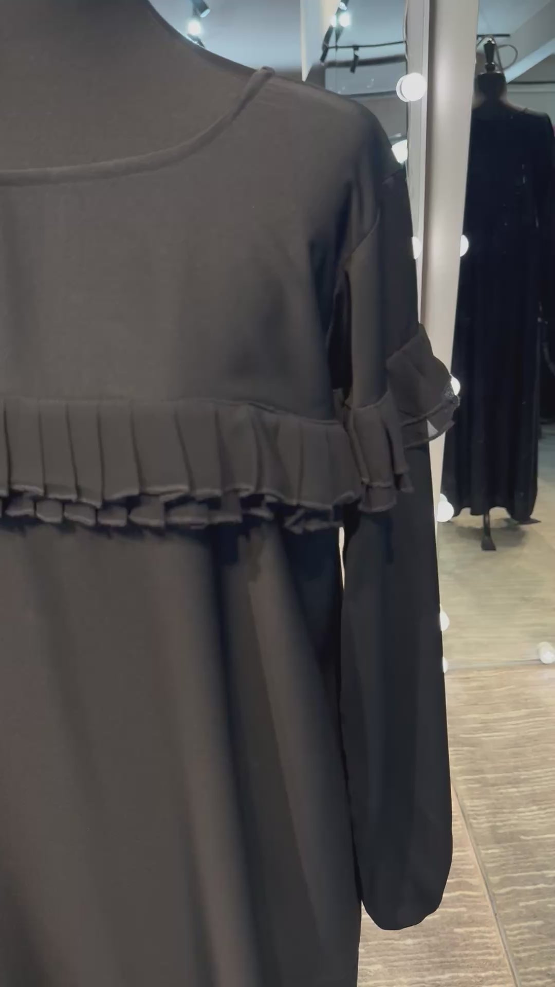 Straight Cut Abaya with front pleated chiffon- Black