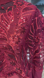 Cape Abaya Set with Hijab –Sequin, Nida & Chiffon - Maroon
