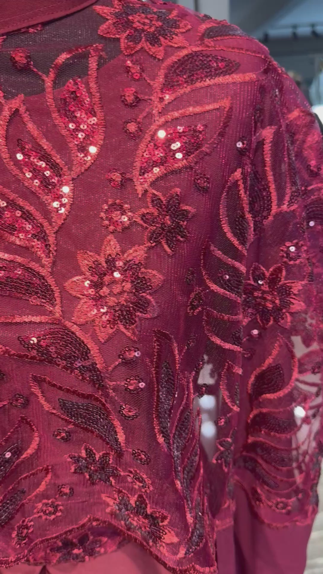 Cape Abaya Set with Hijab –Sequin, Nida & Chiffon - Maroon