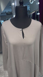 Cotton Dress with Line & Button Design-Light Gray