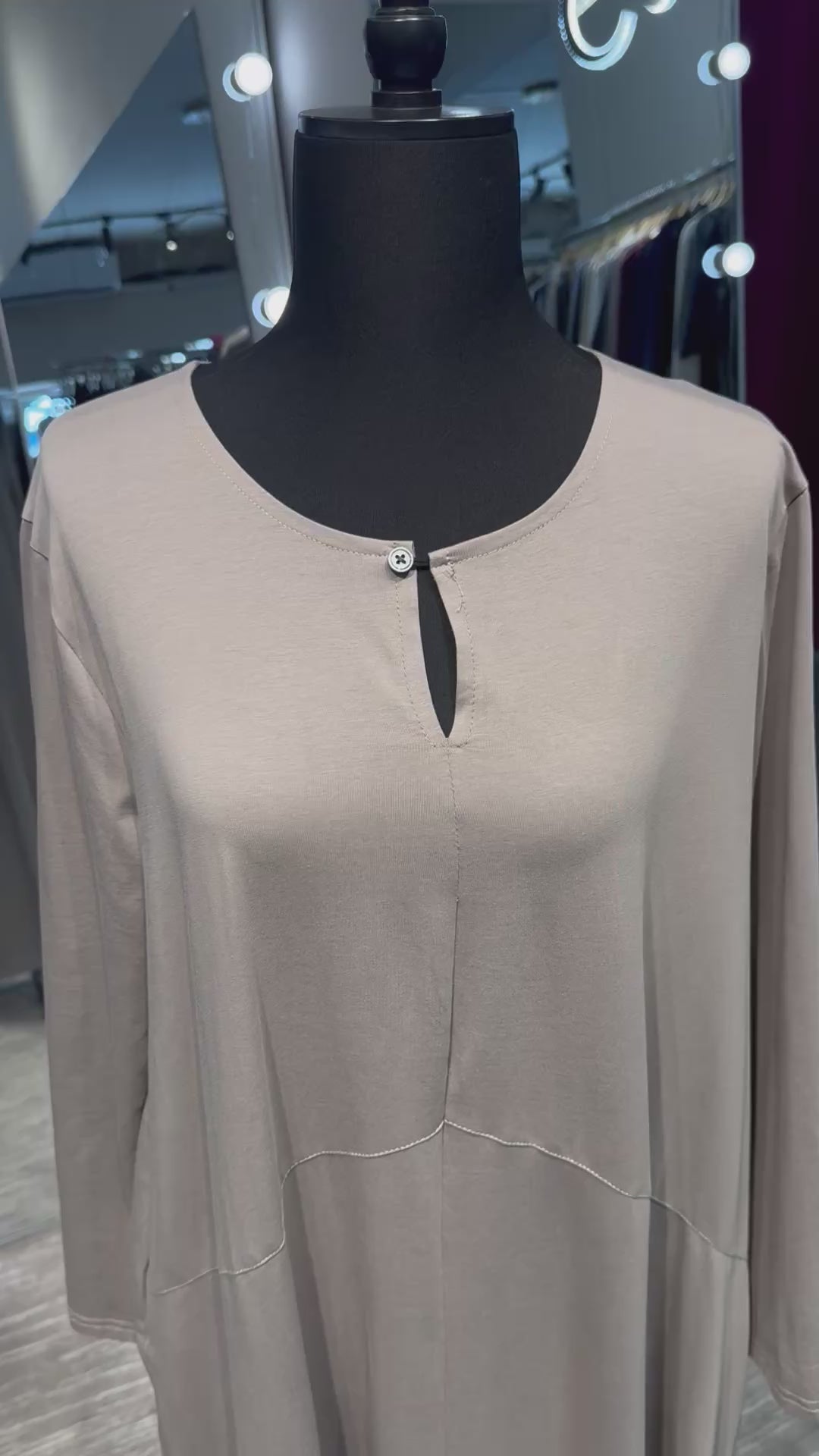 Cotton Dress with Line & Button Design-Light Gray