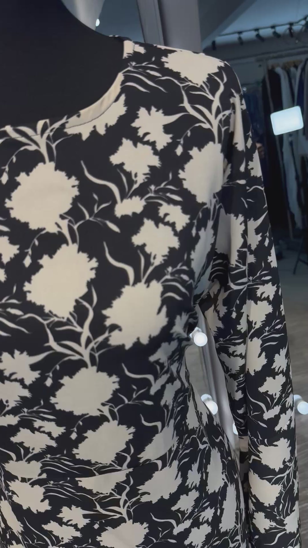 Chiffon Printed Abaya Dress with Chiffon Hijab – 2 Piece - Black & Beige
