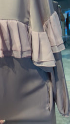Straight Cut Abaya with front pleated chiffon- Dusty Pink
