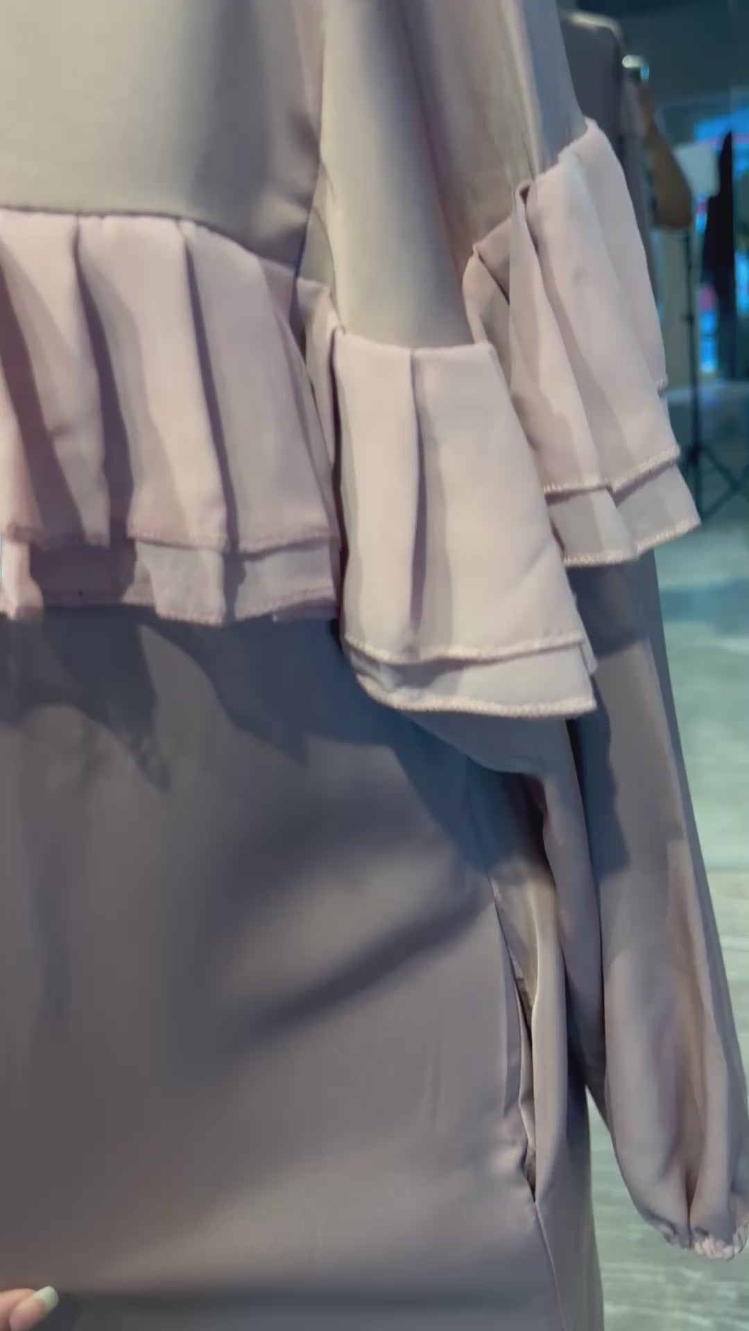 Straight Cut Abaya with front pleated chiffon- Dusty Pink