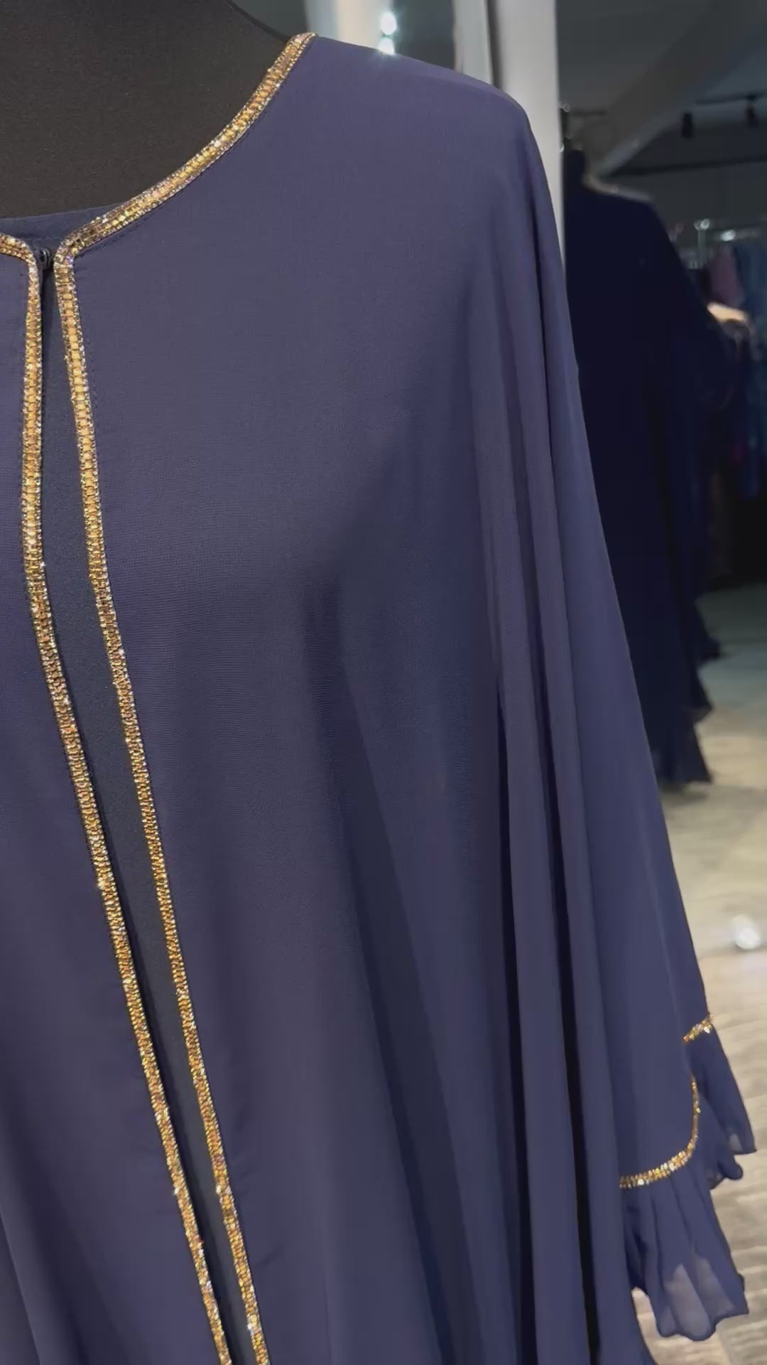 Farasha Pleated Sleeve 3 Pcs Set- Navy Blue
