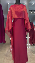 Cape Style Abaya Set with Hijab – Nida & Organza - Maroon