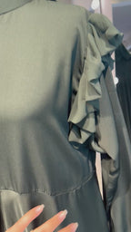 Turtle neck Umbrella Abaya- Dark Green
