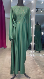 One Side Farasha Abaya Set with Hijab - Green